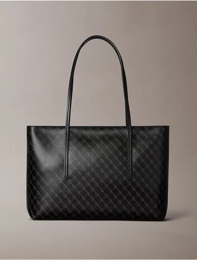 Calvin Klein Women's Coated Monogram Zip Tote Bag In Black