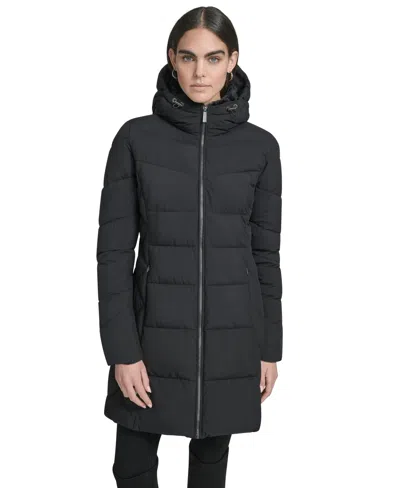 Calvin Klein Women's Collar Hooded Puffer Coat In Black