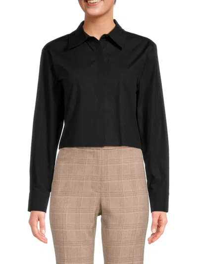 Calvin Klein Women's Collared Crop Shirt In Black