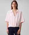 Calvin Klein Women's Collared Draped Faux-wrap Top In Pearl