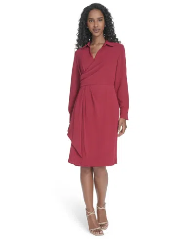 Calvin Klein Women's Collared Long-sleeve A-line Dress In Orange