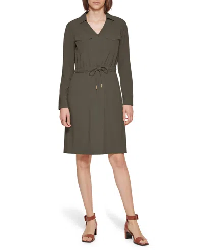 Calvin Klein Women's Collared Long-sleeve Sheath Dress In Green