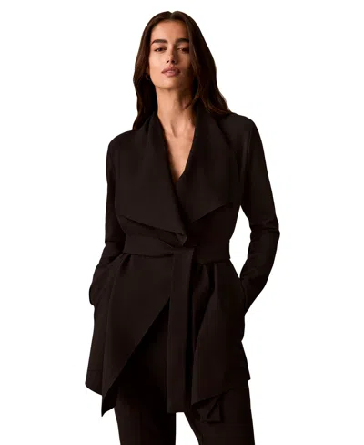 Calvin Klein Women's Collared Neck Belted Jacket In Black