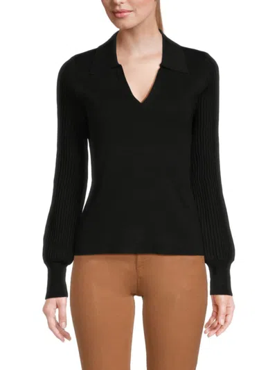 Calvin Klein Women's Collared Puff Sleeve Sweater In Black