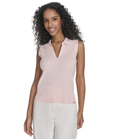 Calvin Klein Women's Collared Ribbed Knit Sleeveless Sweater In Parfait