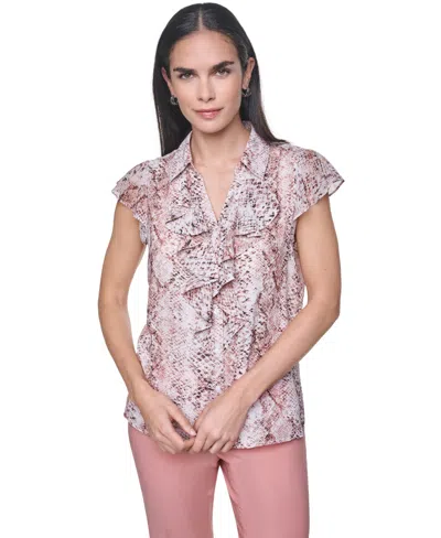 Calvin Klein Women's Collared Ruffle Front Blouse In Multi