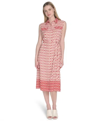Calvin Klein Women's Collared Sleeveless Midi Dress In Multi