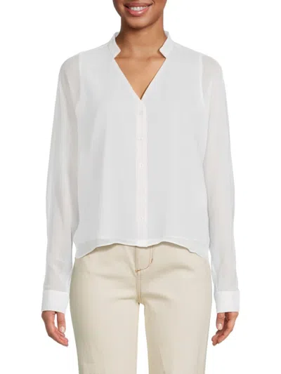 Calvin Klein Women's Collared Splitneck Shirt In Soft White