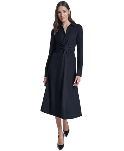 Calvin Klein Women's Collared V-neck Front-twist Midi Dress In Black