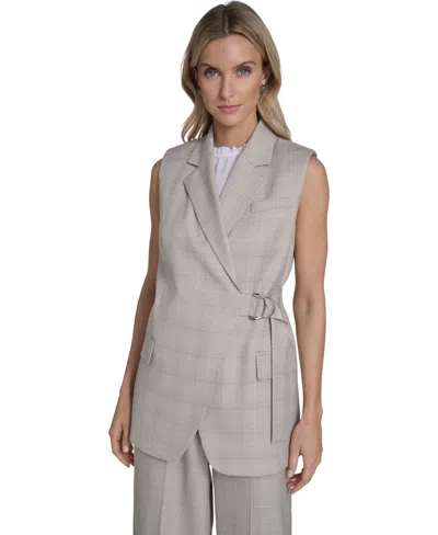 Calvin Klein Women's Collared Windowpane Vest Top In Gray