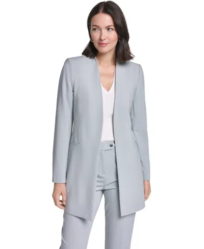 Calvin Klein Women's Collarless Open-front Long Topper Jacket In Blue