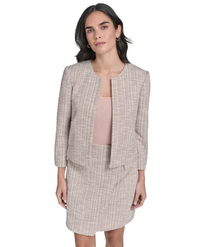 Calvin Klein Women's Collarless Textured Open-front Jacket In Gray