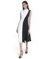 Calvin Klein Colorblock Midi A-line Dress In Multi