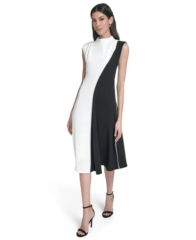 Calvin Klein Women's Colorblock Mock Neck Midi Dress In Black