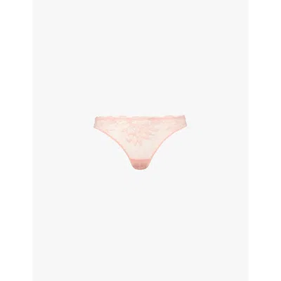 Calvin Klein Seductive Comfort Stretch-lace Thong In Coral Almond