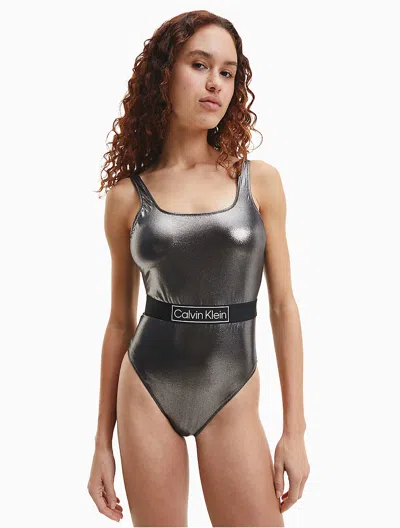 Calvin Klein Women's Core Festive Scoopneck Swimsuit In Black