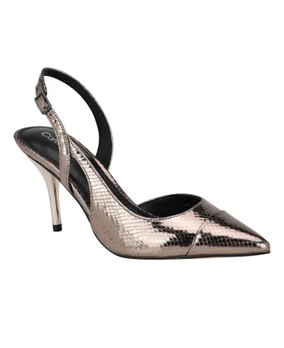 Calvin Klein Women's Corinny Pointy Cap Toe Dress Slingbacks In Pewter