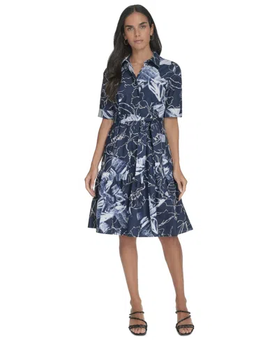 Calvin Klein Women's Cotton Abstract-print Shirtdress In Indigo Multi