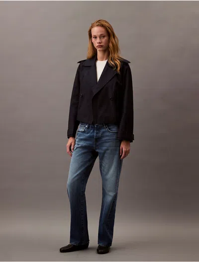 Calvin Klein Women's Cotton Blend Short Trench Coat In Black