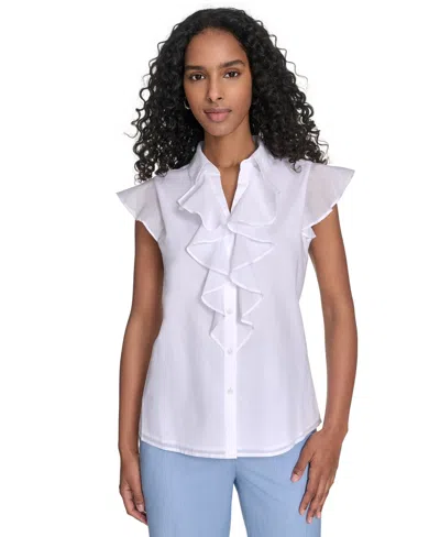 Calvin Klein Women's Cotton Button-front Ruffle Blouse