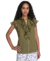Calvin Klein Women's Cotton Button-front Ruffle Blouse