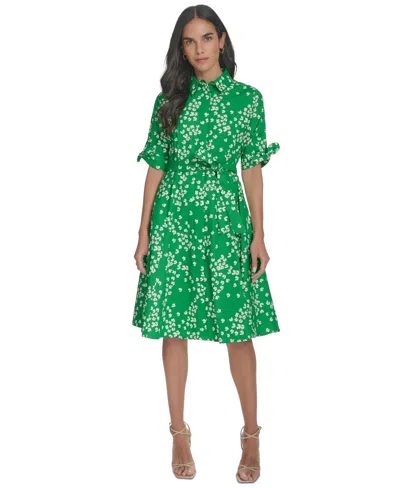Calvin Klein Women's Cotton Button-front Tie-waist Shirtdress In Fern Multi