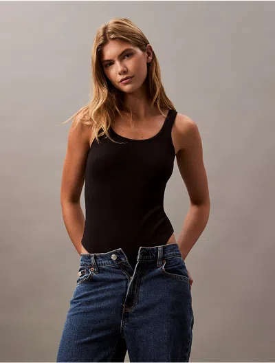 Calvin Klein Women's Cotton Contour Rib Bodysuit In Black Beauty