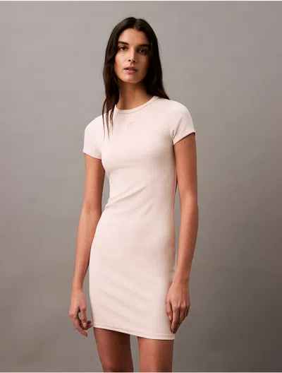 Calvin Klein Women's Cotton Contour Rib Monogram Logo Mini Dress In Silver Peony