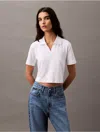 Calvin Klein Women's Cotton Contour Rib Polo Tee In Brilliant White