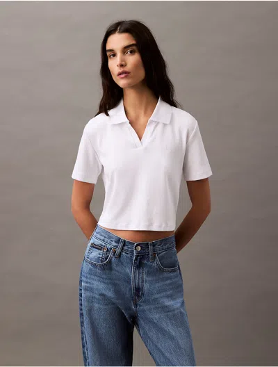 Calvin Klein Women's Cotton Contour Rib Polo Tee In Brilliant White