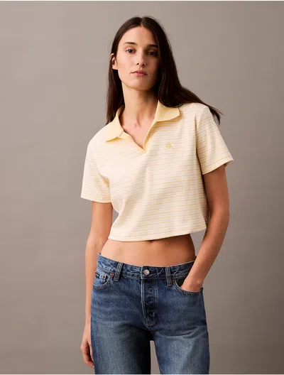 Calvin Klein Women's Cotton Contour Rib Polo Tee In Sunlight Stripe