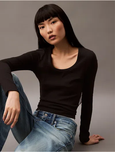 Calvin Klein Women's Cotton Contour Rib Slim Fit Long Sleeve T-shirt