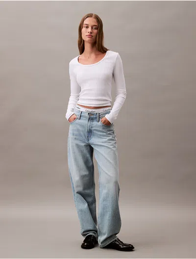 CALVIN KLEIN WOMEN'S COTTON CONTOUR RIB SLIM FIT LONG SLEEVE T-SHIRT