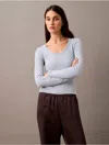 Calvin Klein Women's Cotton Contour Rib Slim Fit Long Sleeve T-shirt In Blue Fog