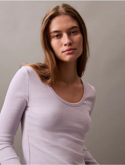 Calvin Klein Women's Cotton Contour Rib Slim Fit Long Sleeve T-shirt In Gray