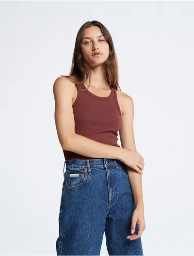 Calvin Klein Women's Cotton Contour Rib Tank In Brown
