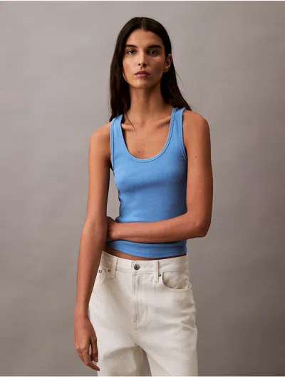 Calvin Klein Women's Cotton Contour Rib Tank In Silver Lake Blue
