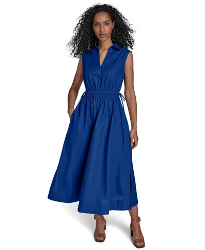 Calvin Klein Women's Cotton Drawstring Sleeveless Midi Dress In Blue