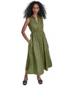 Calvin Klein Women's Cotton Drawstring Sleeveless Midi Dress In Light Olive
