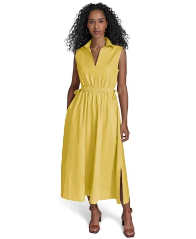 Calvin Klein Women's Cotton Drawstring Sleeveless Midi Dress In Yellow