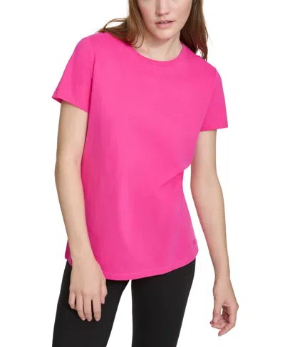 Calvin Klein Women's Cotton Embroidered-logo Crewneck Tee In Electric Pink