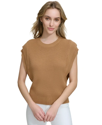 Calvin Klein Women's Cotton Extended-shoulder Sweater In Luggage