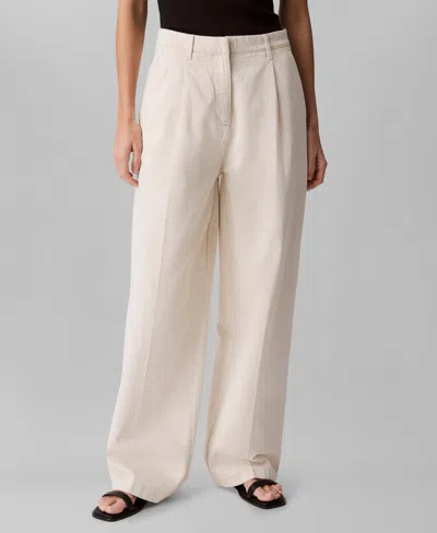 Calvin Klein Women's Cotton-linen Pleated Wide-leg Pants In Ck Natural