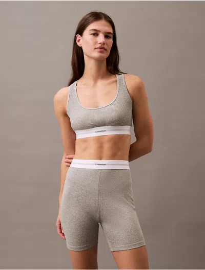 Calvin Klein Women's Cotton Modal Stretch Rib Lightly Lined Bralette In Grey Heather
