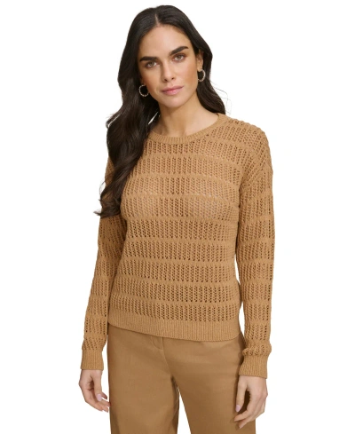 Calvin Klein Women's Cotton Open-stitch Sweater In Luggage Combo