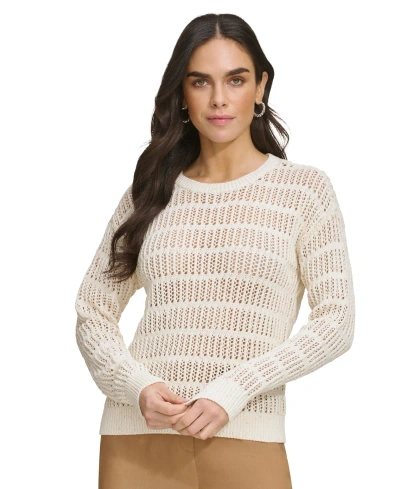 Calvin Klein Women's Cotton Open-stitch Sweater In Sft Wt Combo