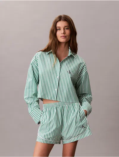 Calvin Klein Women's Cotton Poplin Cropped Sleep Shirt In Green