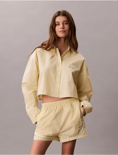 Calvin Klein Cropped Poplin Shirt In Yellow
