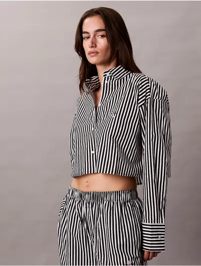 Calvin Klein Women's Cotton Poplin Cropped Sleep Shirt In Black