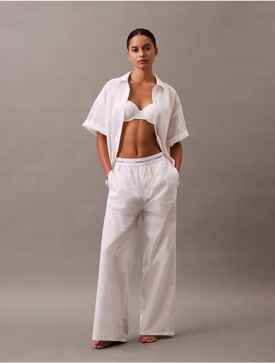Calvin Klein Women's Cotton Poplin Logo Waistband Pants In Classic White